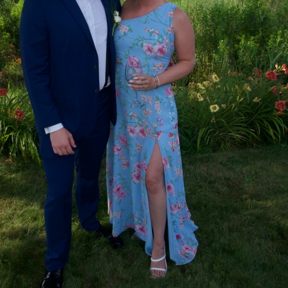 Light Blue Floral One-Shoulder Maxi Dress - Picture 2 of 2